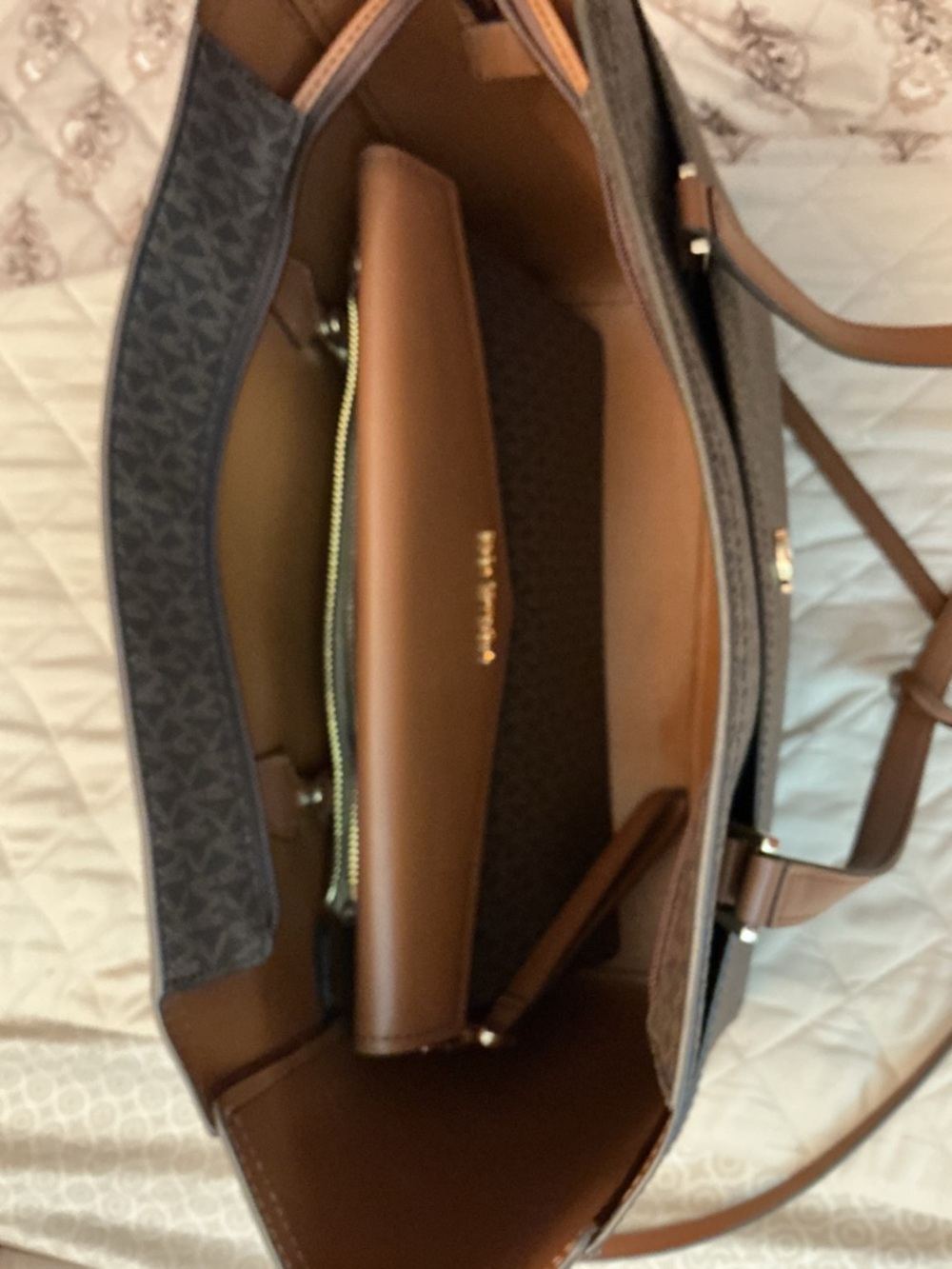 Michael Kors Brown Monogram Tote with Matching Pouches - Picture 5 of 7